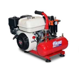 Fiac S1504 : Motocompressore con motore a benzina Honda da 10 bar, serbatoio da 4 litri e portata di 275 litri al minuto.